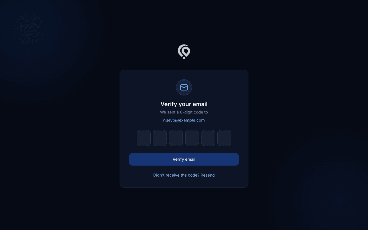 Screen to type the verification code.
