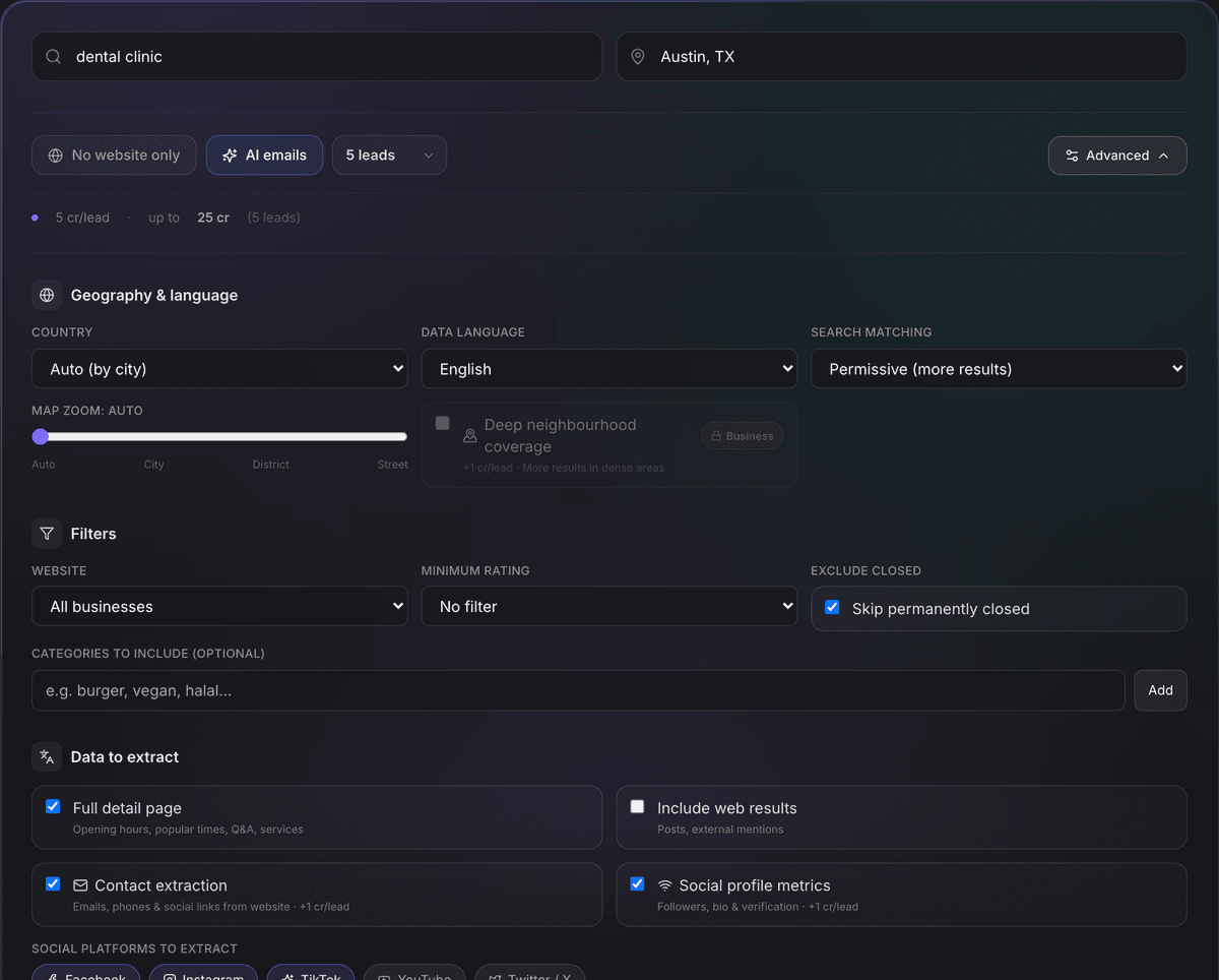 Advanced search options.