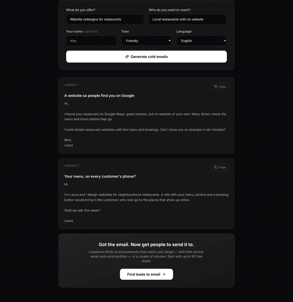 Free cold email generator.