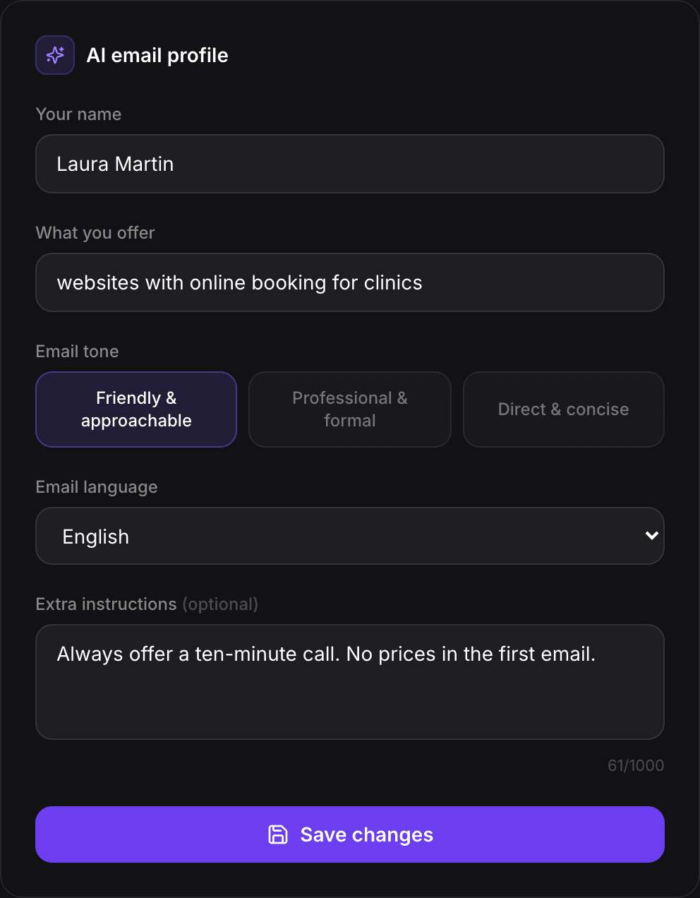 AI profile in Settings.