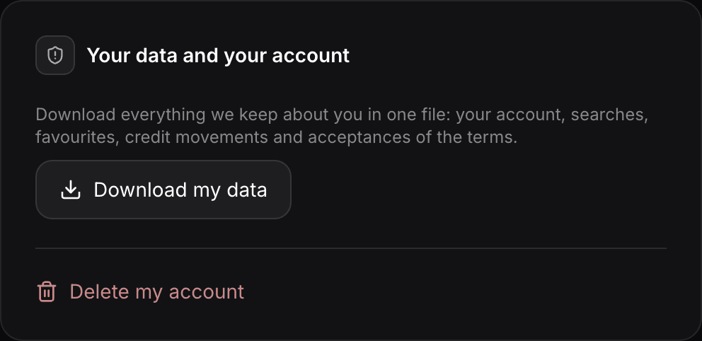 Download your data and delete your account, in Settings.
