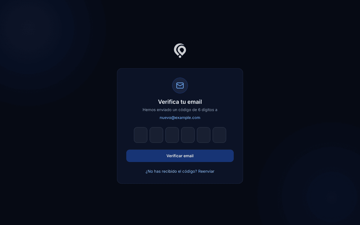 Pantalla para escribir el código de verificación.