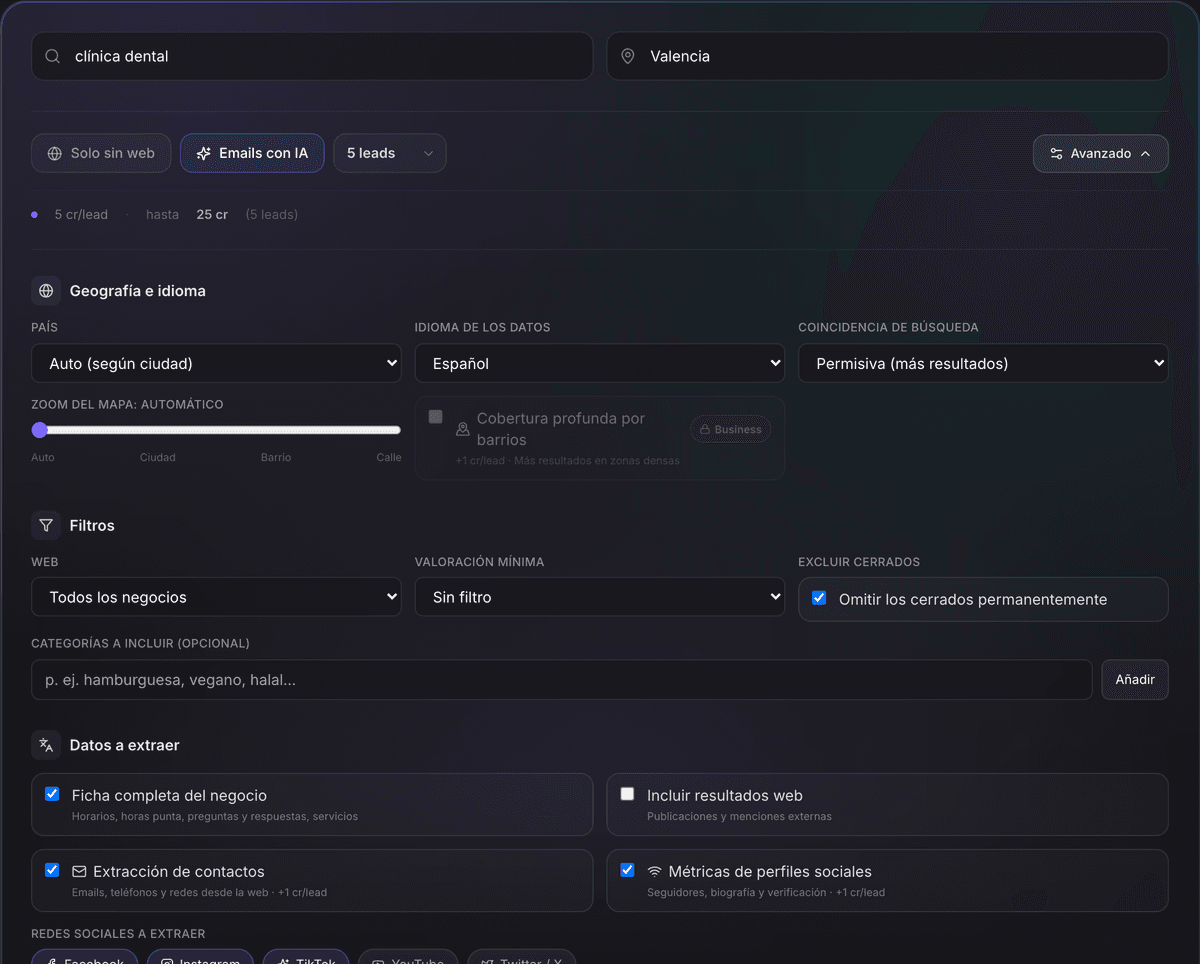 Opciones avanzadas del buscador.