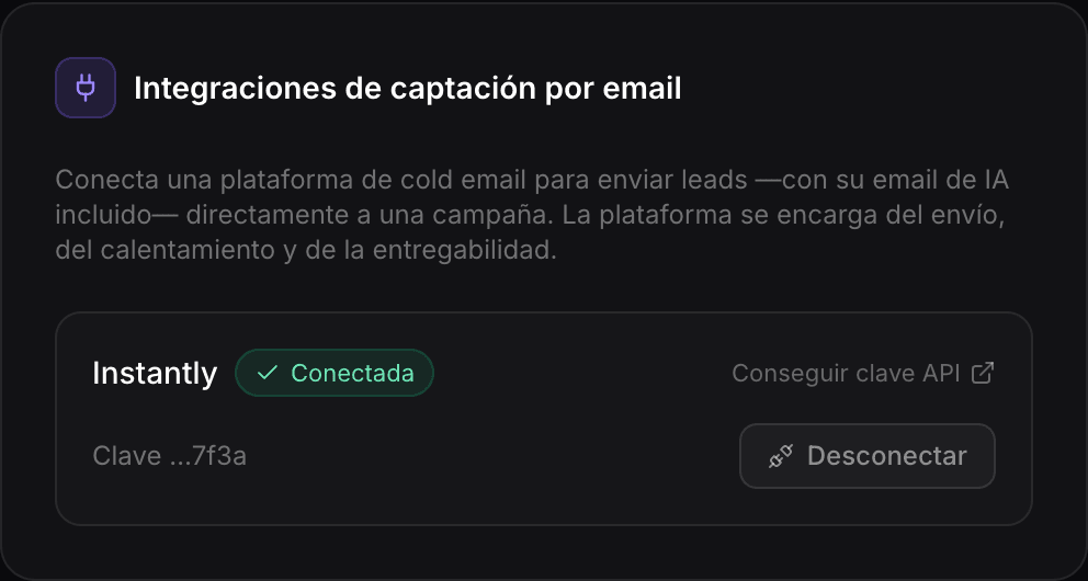 Integraciones en Ajustes.